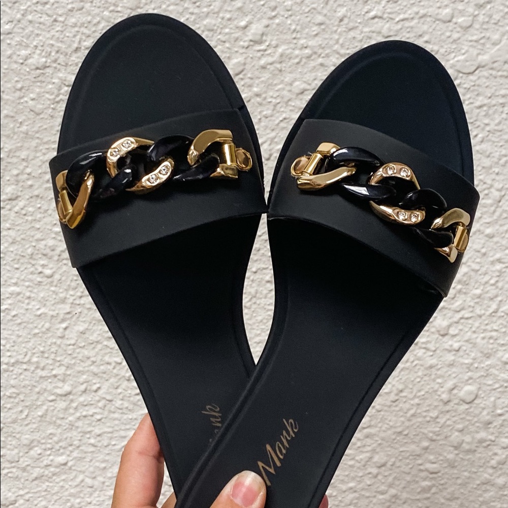 Black chain sandals chain matte slides